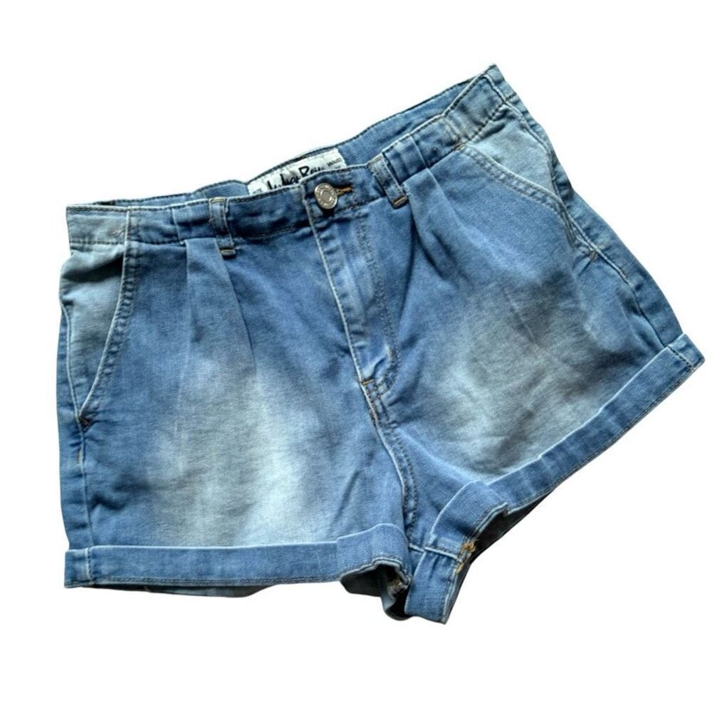 Womens Indigo Rein High Waisted Pleat Front Denim Jean Shorts - Sz 7 ( 28 )